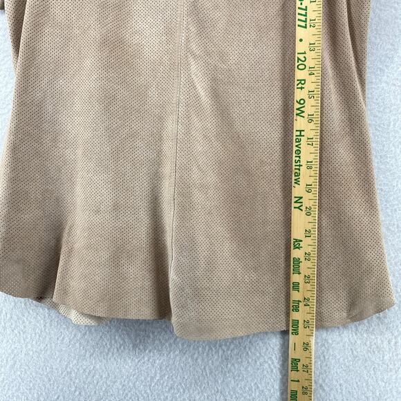 ECRU Brand Top Womens S Suede Leather Short Sleeve Scoop Neck Minimalist Beige - Picture 12 of 13